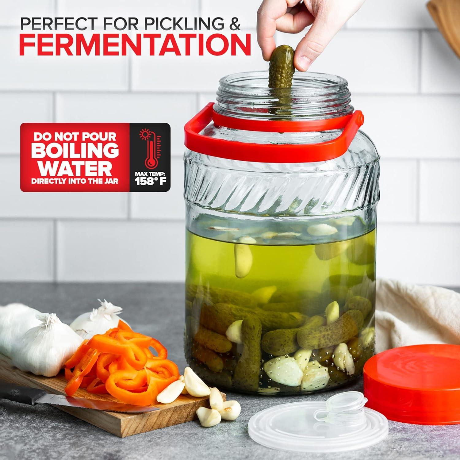image1 Gallon Glass Jar With Lid 2 Pack 128 oz Large Mason Jars Wide Mouth for Sun Tea Big Kombucha Jugs for Fermentation Kimchi Container Cabbage Tomatoes Pickles Hot Peppers Duck Eggs