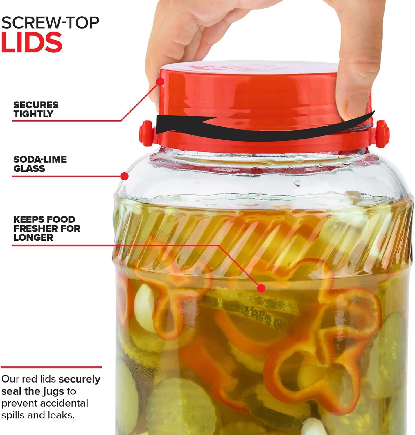image1 Gallon Glass Jar With Lid 2 Pack 128 oz Large Mason Jars Wide Mouth for Sun Tea Big Kombucha Jugs for Fermentation Kimchi Container Cabbage Tomatoes Pickles Hot Peppers Duck Eggs