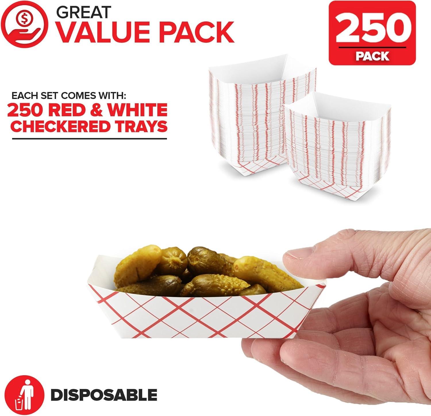 image100Pack 3 lb Paper Food Trays Red amp White Checkered Disposable Paper Food Boats EcoFriendly Serving Trays for Concessions Nachos Snacks amp Condiments 575 x 314 lb