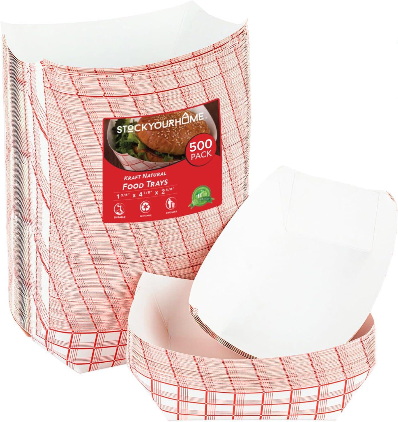image100Pack 3 lb Paper Food Trays Red amp White Checkered Disposable Paper Food Boats EcoFriendly Serving Trays for Concessions Nachos Snacks amp Condiments 575 x 31 lb