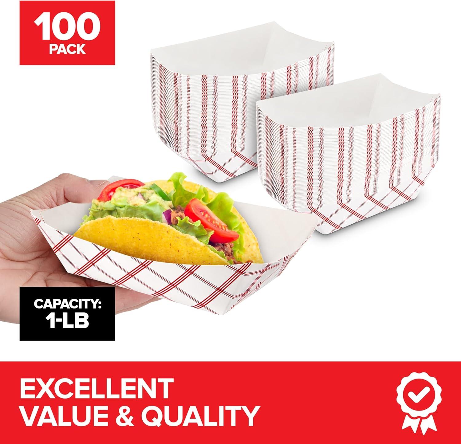 image100Pack 3 lb Paper Food Trays Red amp White Checkered Disposable Paper Food Boats EcoFriendly Serving Trays for Concessions Nachos Snacks amp Condiments 575 x 31 lb
