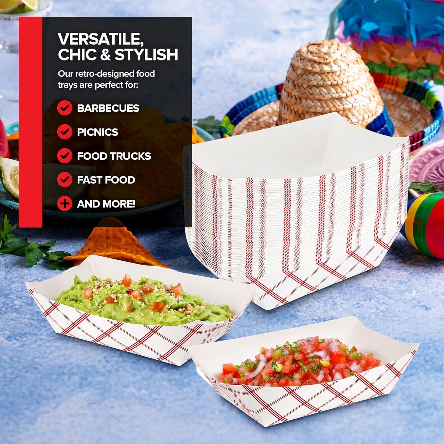 image100Pack 3 lb Paper Food Trays Red amp White Checkered Disposable Paper Food Boats EcoFriendly Serving Trays for Concessions Nachos Snacks amp Condiments 575 x 314 lb