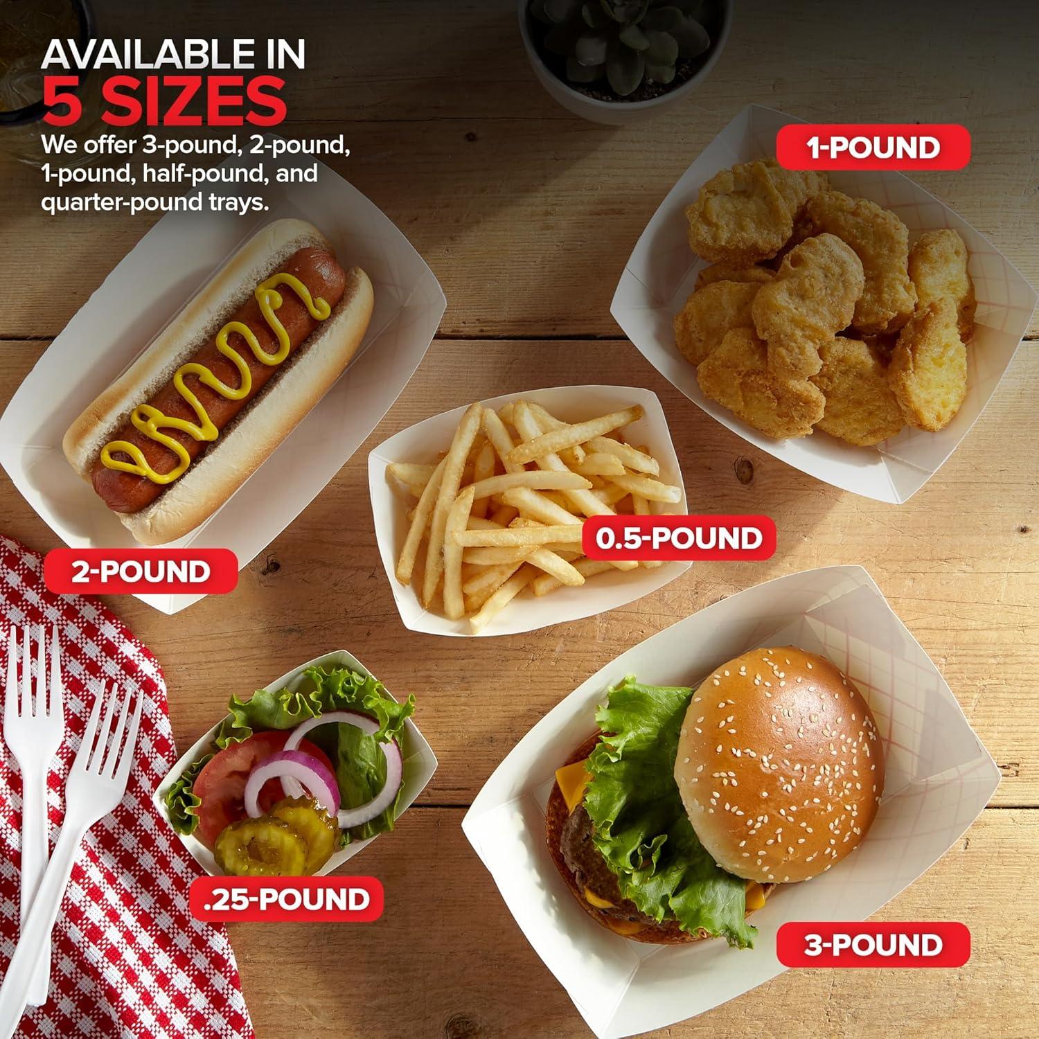 image100Pack 3 lb Paper Food Trays Red amp White Checkered Disposable Paper Food Boats EcoFriendly Serving Trays for Concessions Nachos Snacks amp Condiments 575 x 31 lb