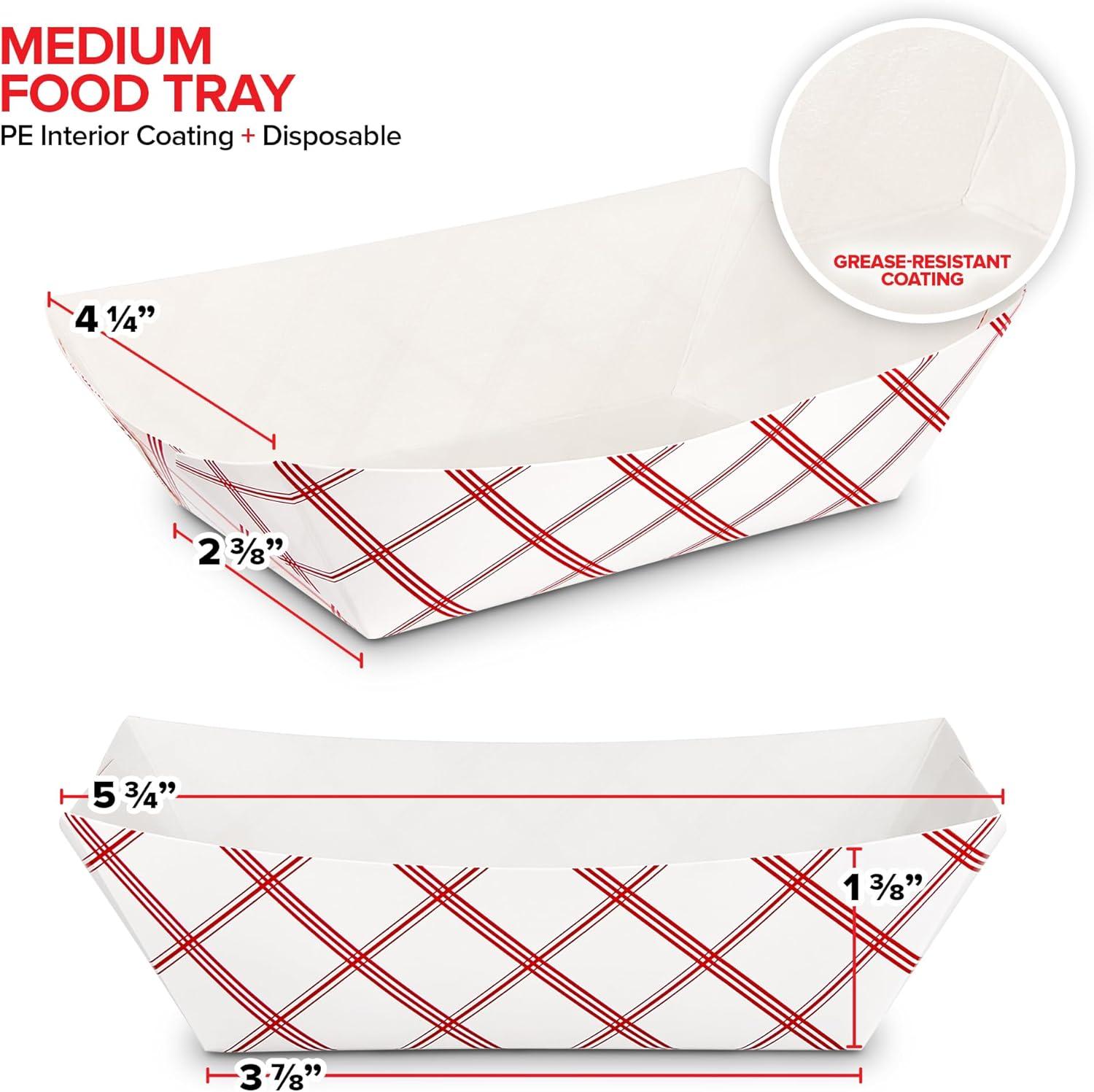 image100Pack 3 lb Paper Food Trays Red amp White Checkered Disposable Paper Food Boats EcoFriendly Serving Trays for Concessions Nachos Snacks amp Condiments 575 x 31 lb