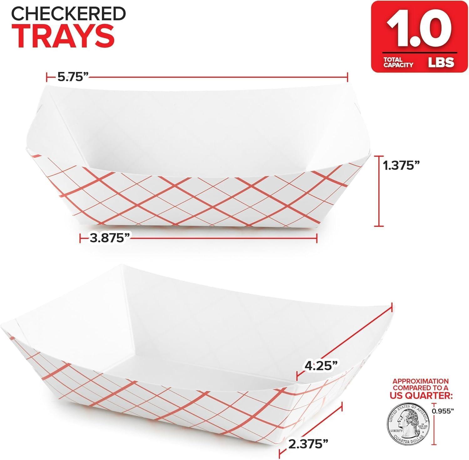 image100Pack 3 lb Paper Food Trays Red amp White Checkered Disposable Paper Food Boats EcoFriendly Serving Trays for Concessions Nachos Snacks amp Condiments 575 x 31 lb