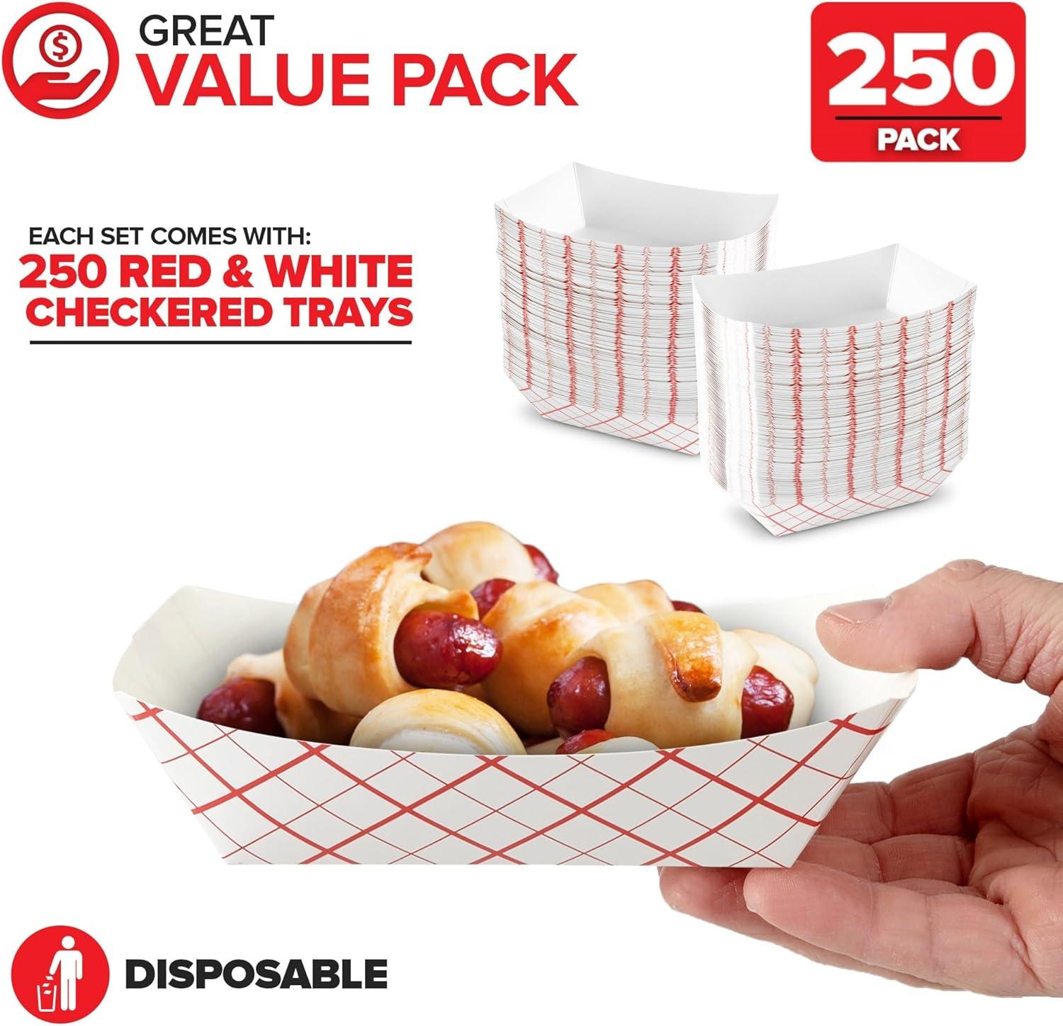 image100Pack 3 lb Paper Food Trays Red amp White Checkered Disposable Paper Food Boats EcoFriendly Serving Trays for Concessions Nachos Snacks amp Condiments 575 x 31 lb