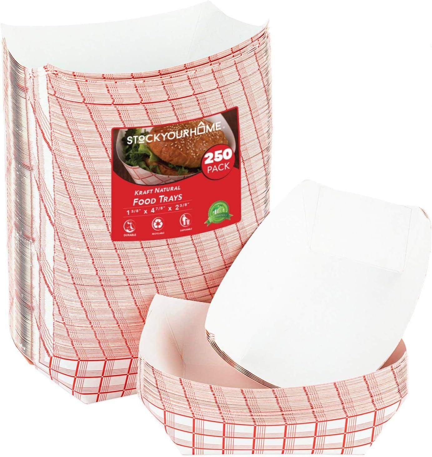 image100Pack 3 lb Paper Food Trays Red amp White Checkered Disposable Paper Food Boats EcoFriendly Serving Trays for Concessions Nachos Snacks amp Condiments 575 x 31 lb