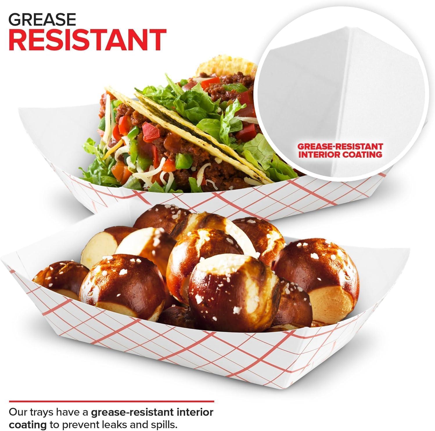 image100Pack 3 lb Paper Food Trays Red amp White Checkered Disposable Paper Food Boats EcoFriendly Serving Trays for Concessions Nachos Snacks amp Condiments 575 x 31 lb