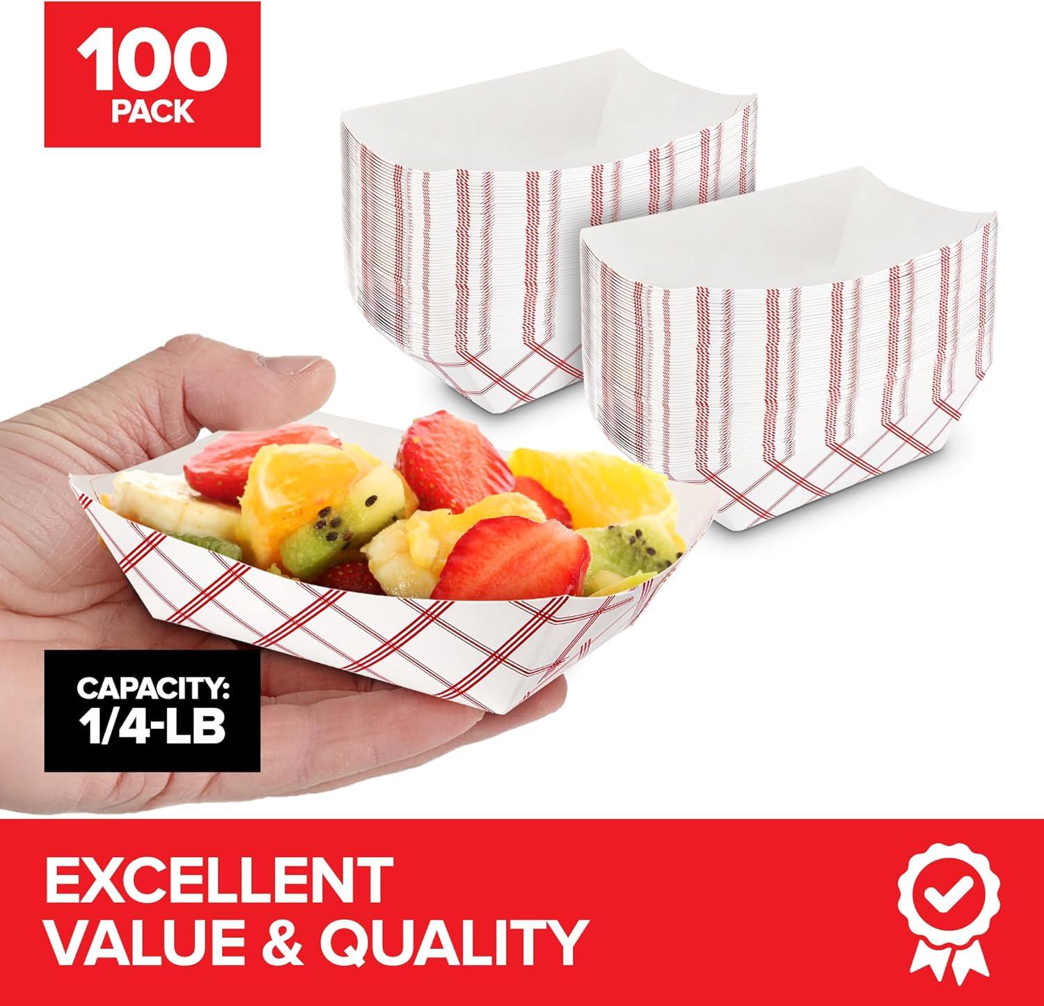 image100Pack 3 lb Paper Food Trays Red amp White Checkered Disposable Paper Food Boats EcoFriendly Serving Trays for Concessions Nachos Snacks amp Condiments 575 x 314 lb