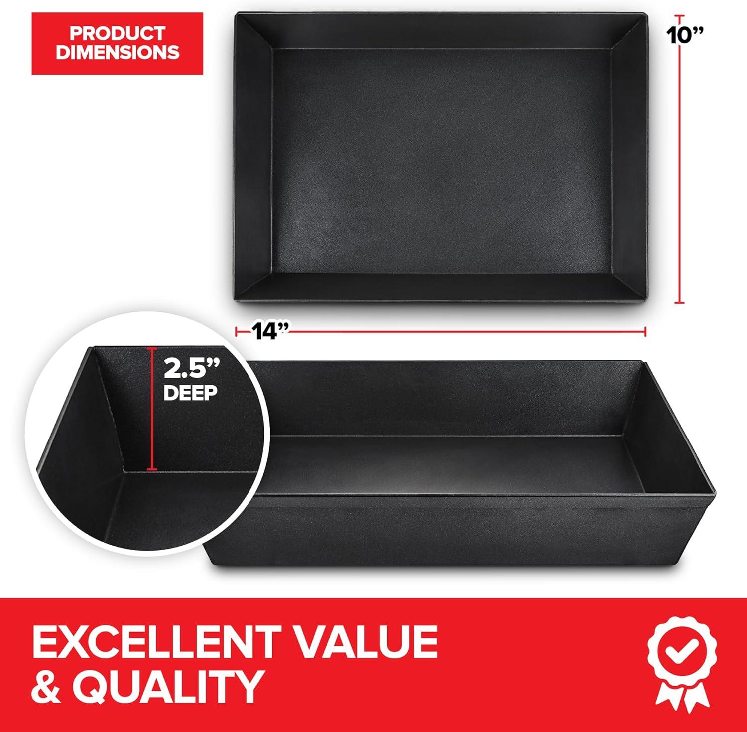 image10x14 Detroit Style Pizza Pan NonStick Coated Deep Dish Aluminum Pan for Focaccia Sicilian Bread Baking Brownies Chicago Deep Dish Pizza Rectangle Pizza Pan for Oven Heavy Duty Bakeware