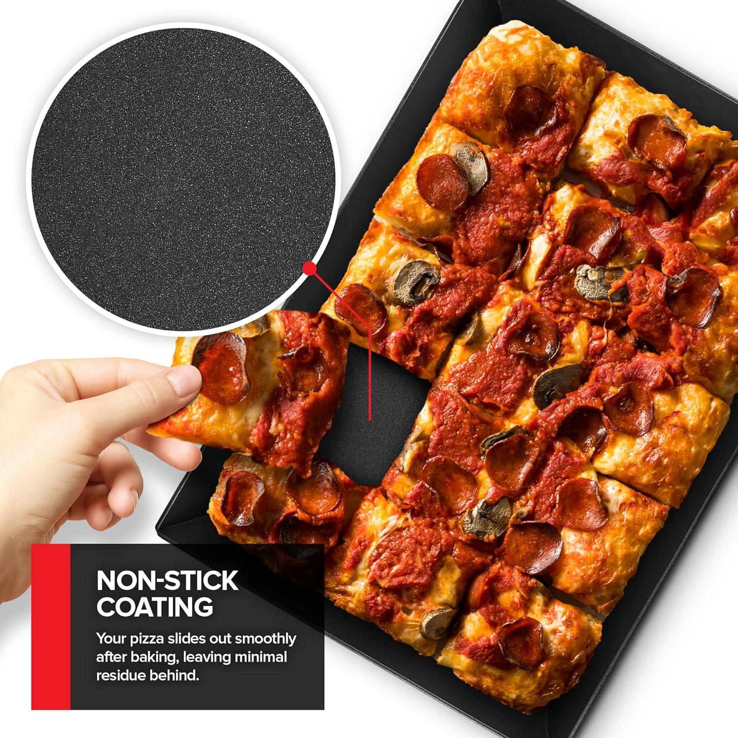 image10x14 Detroit Style Pizza Pan NonStick Coated Deep Dish Aluminum Pan for Focaccia Sicilian Bread Baking Brownies Chicago Deep Dish Pizza Rectangle Pizza Pan for Oven Heavy Duty Bakeware