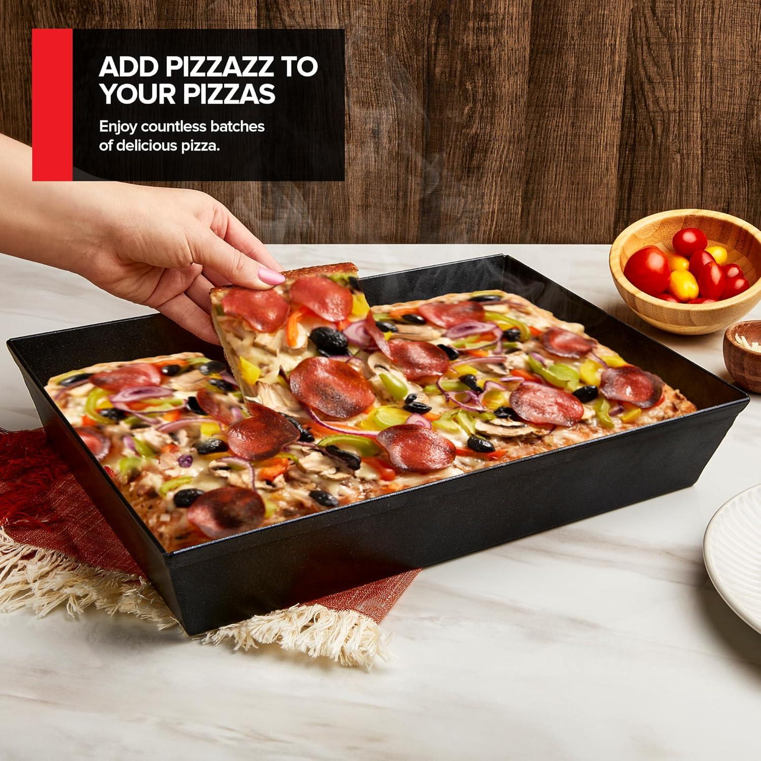 image10x14 Detroit Style Pizza Pan NonStick Coated Deep Dish Aluminum Pan for Focaccia Sicilian Bread Baking Brownies Chicago Deep Dish Pizza Rectangle Pizza Pan for Oven Heavy Duty Bakeware