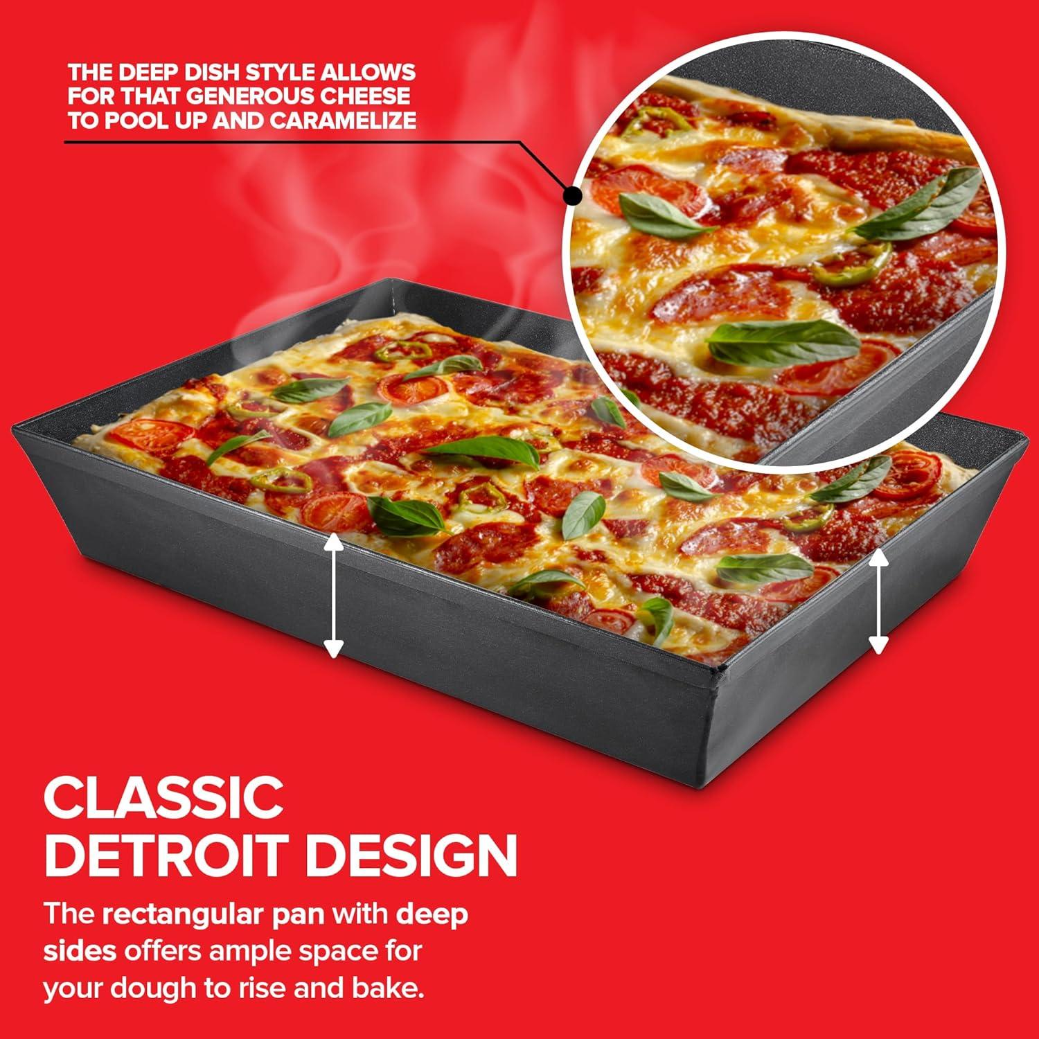 image10x14 Detroit Style Pizza Pan NonStick Coated Deep Dish Aluminum Pan for Focaccia Sicilian Bread Baking Brownies Chicago Deep Dish Pizza Rectangle Pizza Pan for Oven Heavy Duty Bakeware
