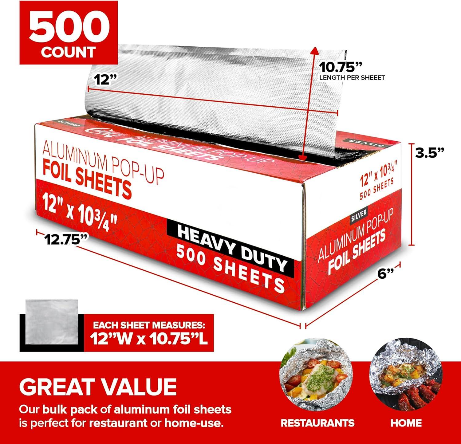 image12 Ultra Heavy Duty Pop Up Deli Aluminum Foil 500 PreCut Sheets Ideal for Restaurant Food Burrito Hot Dog or Sandwich12 Inch