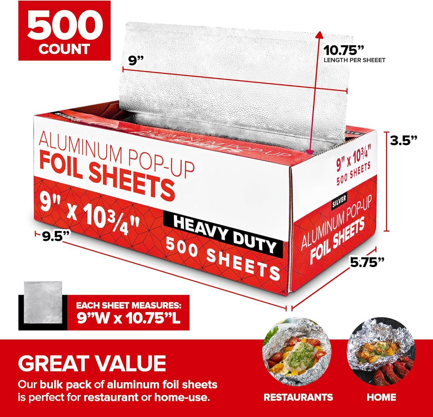 image12 Ultra Heavy Duty Pop Up Deli Aluminum Foil 500 PreCut Sheets Ideal for Restaurant Food Burrito Hot Dog or Sandwich9 Inch