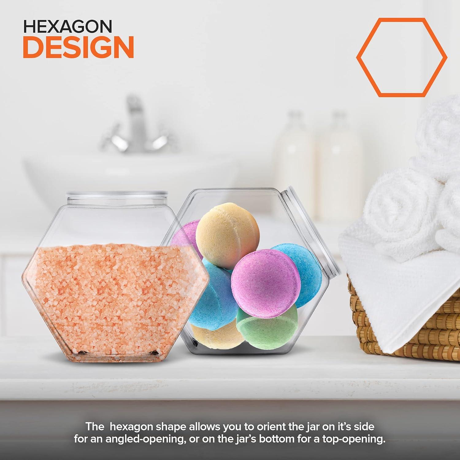 image129 Oz Hexagon Cookie Jars with Lids 2 Pack Wide Mouth Plastic Jars with Lid Reusable amp Recyclable Shatterproof Jars Clear Plastic Jars for Cookies Candy Laundry Detergent Pods Stock Your129 Oz