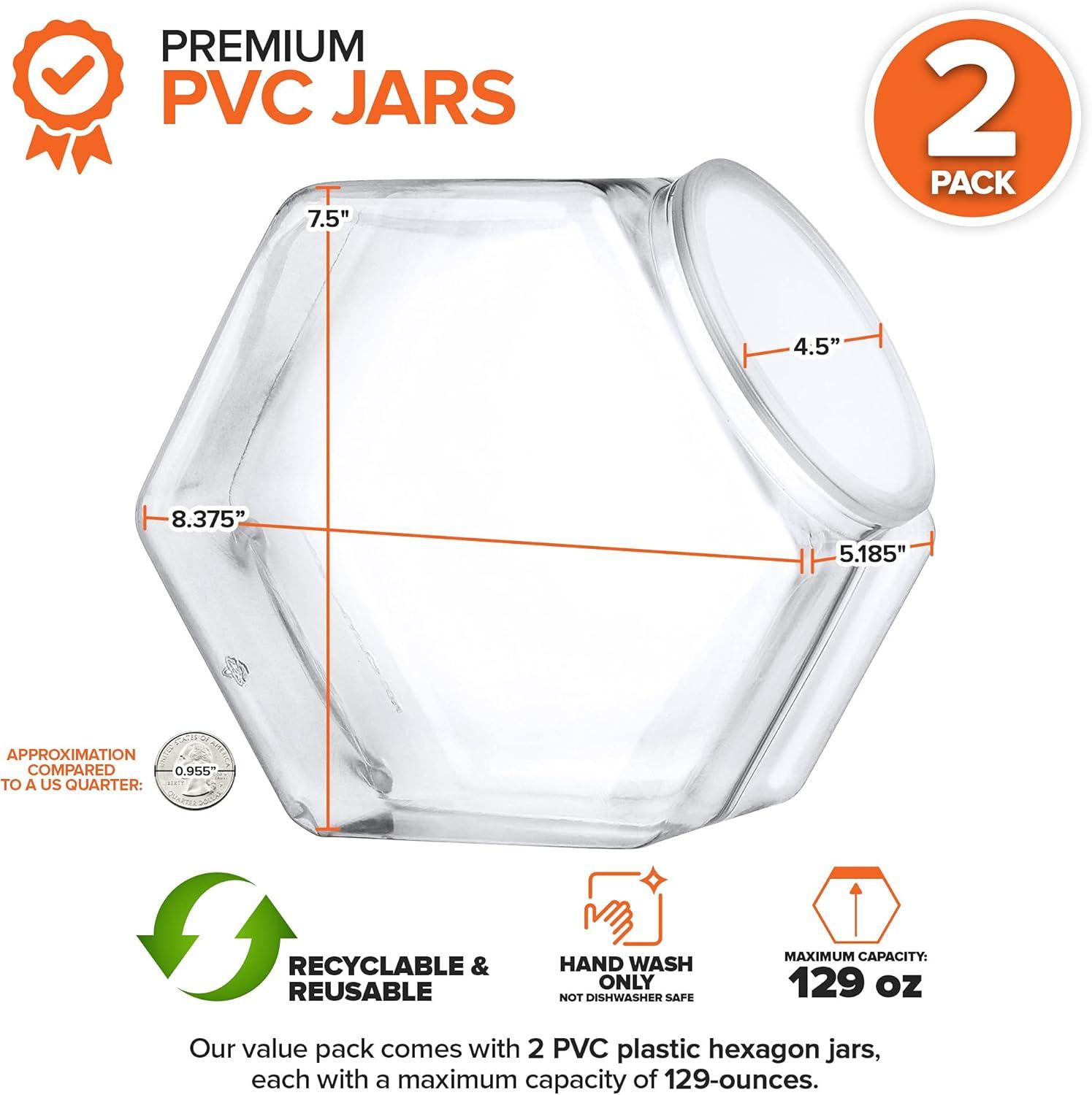 image129 Oz Hexagon Cookie Jars with Lids 2 Pack Wide Mouth Plastic Jars with Lid Reusable amp Recyclable Shatterproof Jars Clear Plastic Jars for Cookies Candy Laundry Detergent Pods Stock Your129 Oz