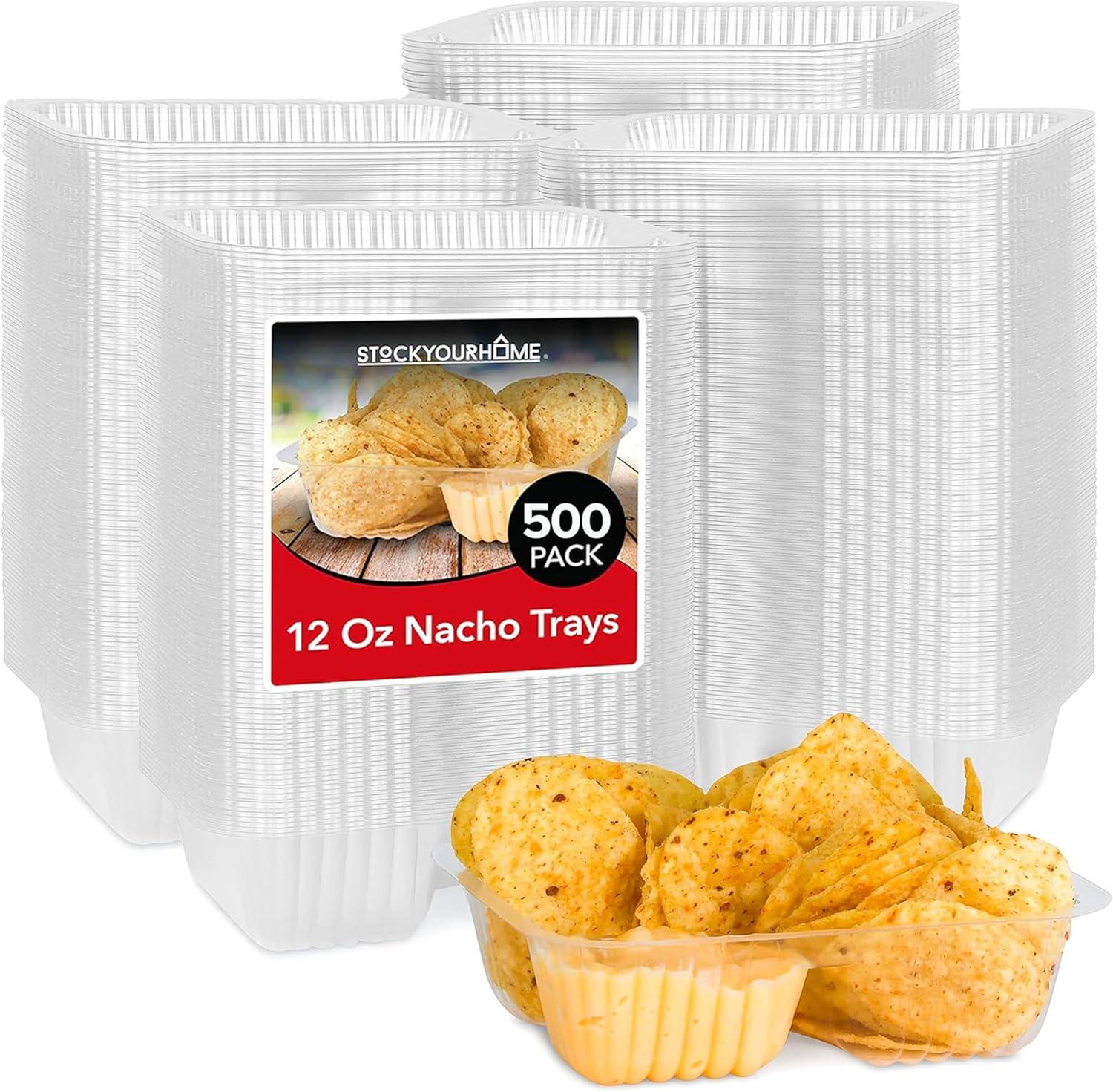 image12oz Plastic Nacho Trays 100 Pack Small Disposable Tray for Nachos amp Cheese Dip Concession Stand Supplies Movie Night Snacks for Kids Carnival Party Decorations Food Boats Snack Containers12 oz