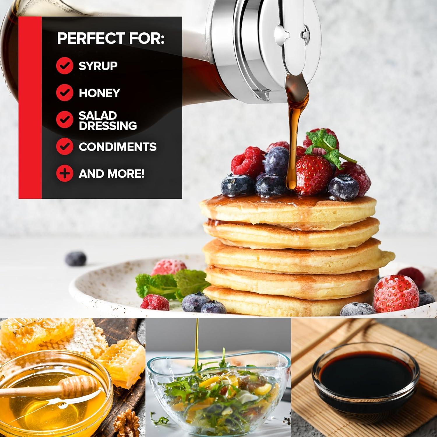 14 oz Glass Syrup Dispenser With No Drip Bottle for Maple Syrup, Honey ...