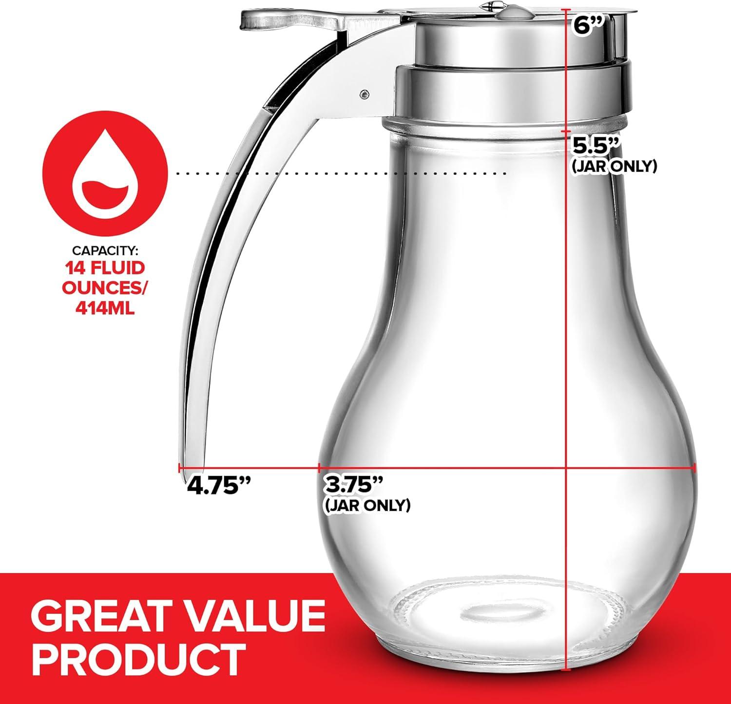 14 oz Glass Syrup Dispenser With No Drip Bottle for Maple Syrup, Honey ...