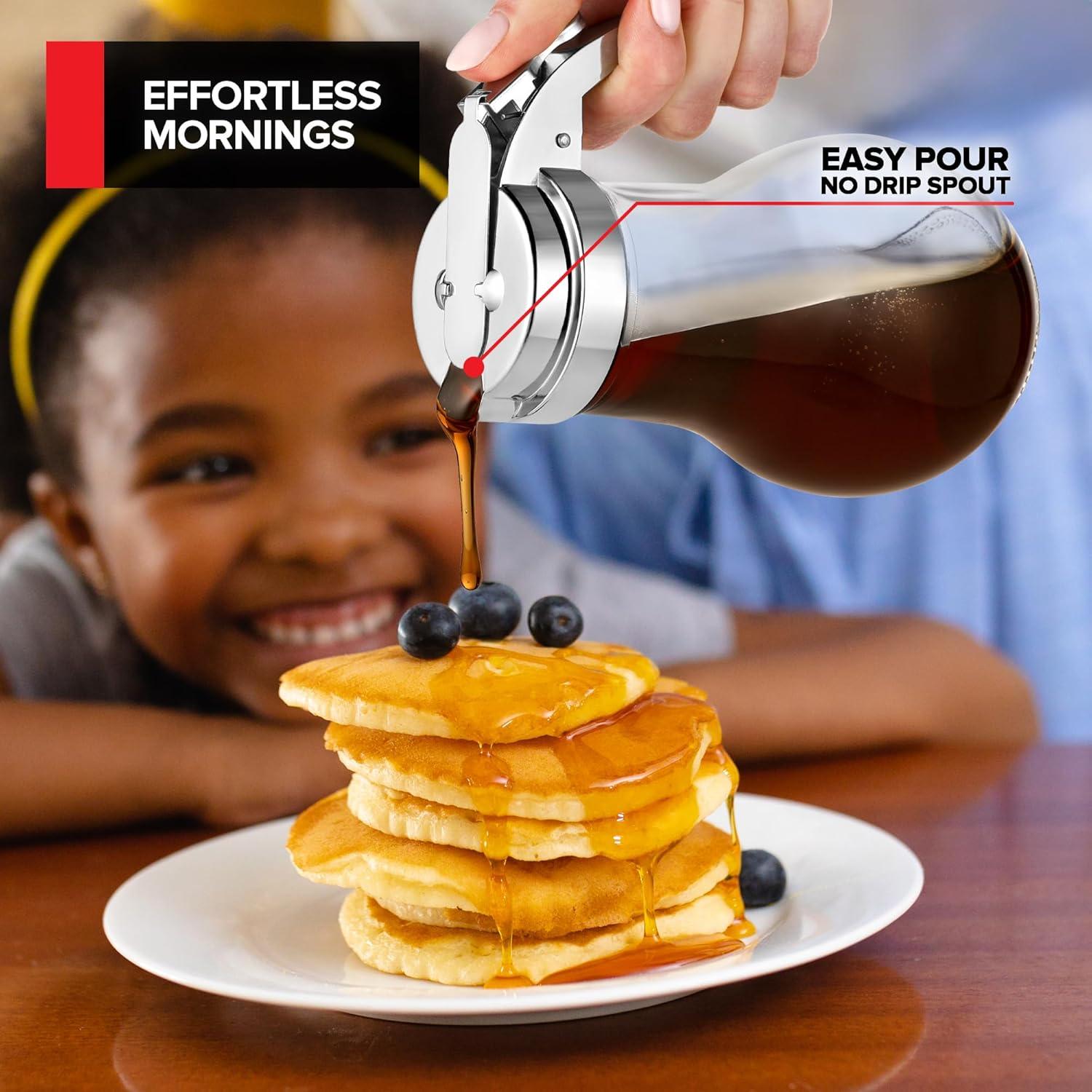 image14 oz Glass Syrup Dispenser With No Drip Bottle for Maple Syrup Honey Pancake Mix or Sugar Dishwasher Safe Container With Metal Easy Pour Lid 414mL