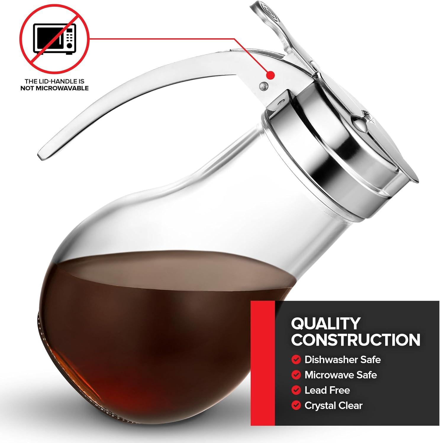 image14 oz Glass Syrup Dispenser With No Drip Bottle for Maple Syrup Honey Pancake Mix or Sugar Dishwasher Safe Container With Metal Easy Pour Lid 414mL