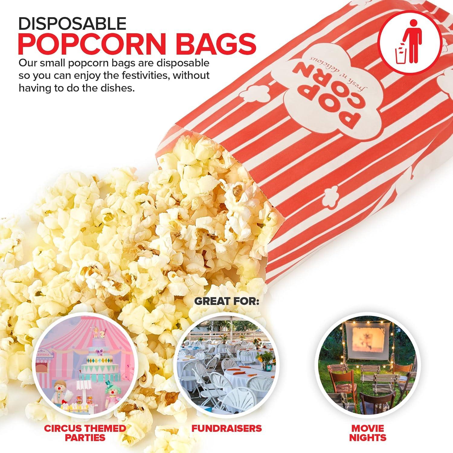image2 oz Paper Popcorn Bags Bulk 100 Pack Large Red amp White PopCorn Bag Disposable for Carnival Themed Party Movie Night Halloween Popcorn Machine Accessories amp Supplies Individual ServingsRed White