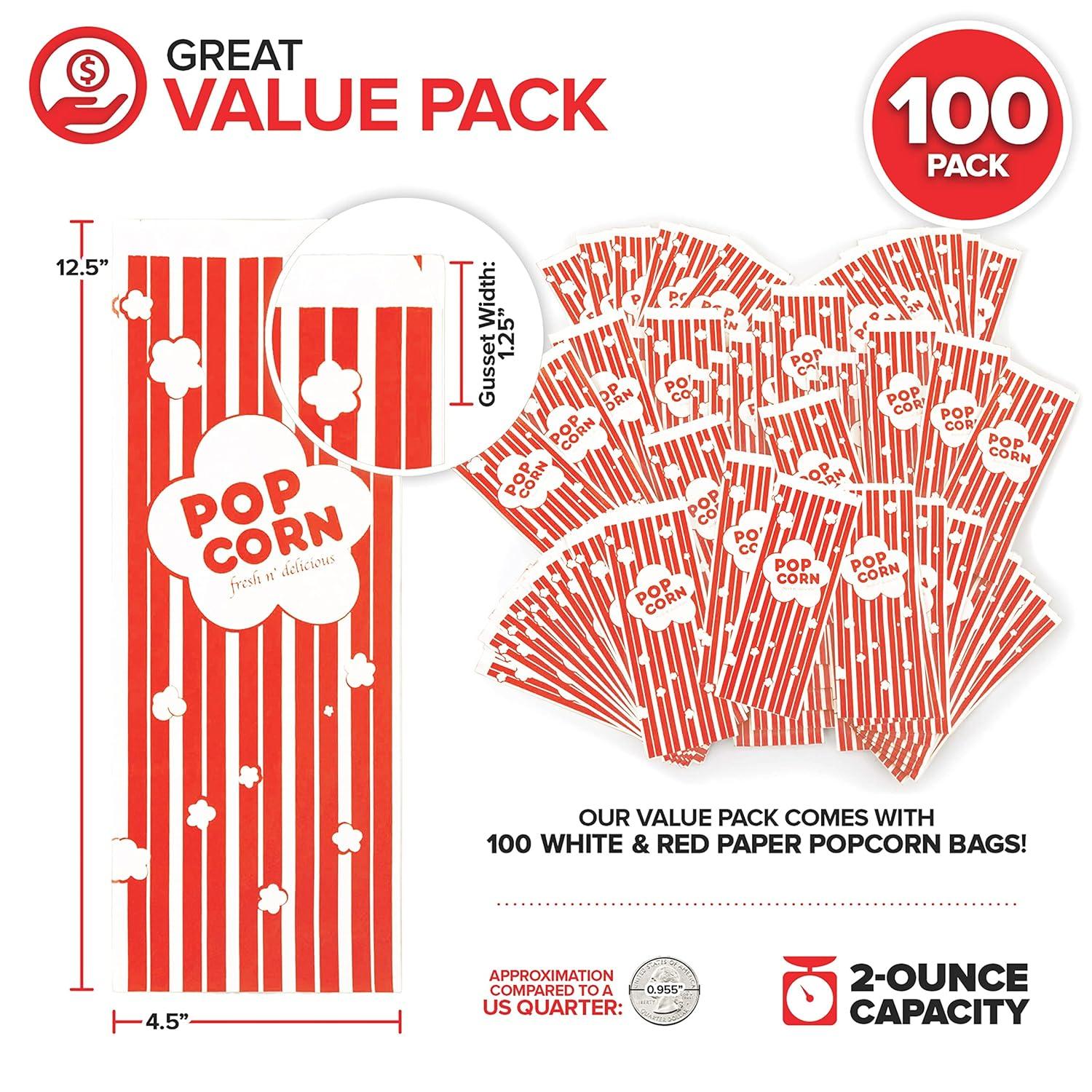 image2 oz Paper Popcorn Bags Bulk 100 Pack Large Red amp White PopCorn Bag Disposable for Carnival Themed Party Movie Night Halloween Popcorn Machine Accessories amp Supplies Individual ServingsRed White