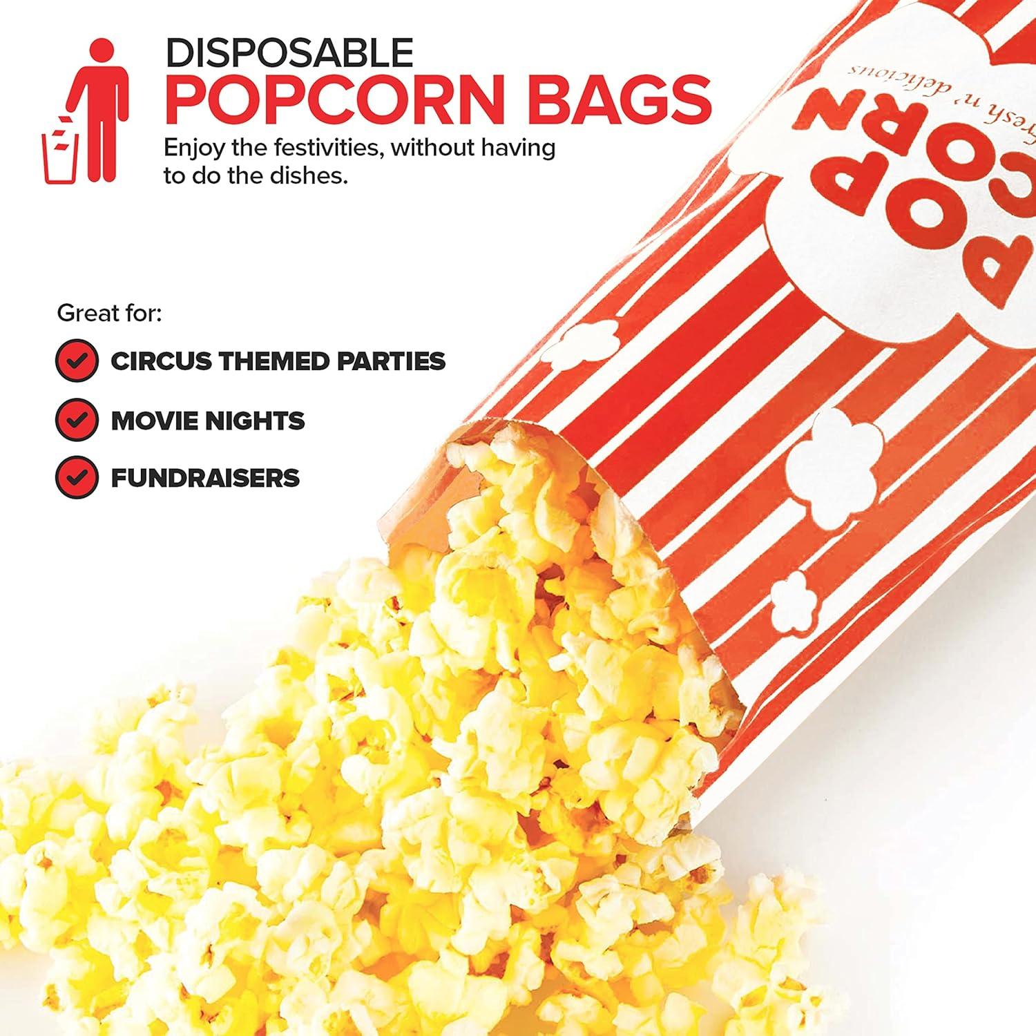 image2 oz Paper Popcorn Bags Bulk 100 Pack Large Red amp White PopCorn Bag Disposable for Carnival Themed Party Movie Night Halloween Popcorn Machine Accessories amp Supplies Individual ServingsRed White