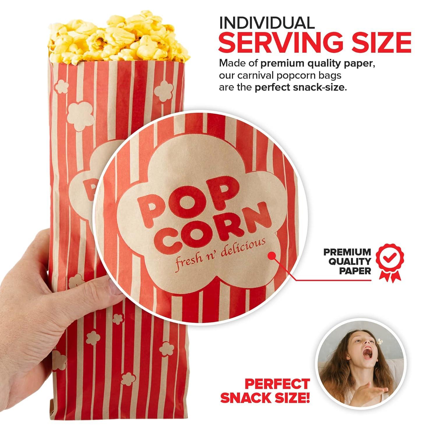 image2 oz Paper Popcorn Bags Bulk 100 Pack Large Red amp White PopCorn Bag Disposable for Carnival Themed Party Movie Night Halloween Popcorn Machine Accessories amp Supplies Individual ServingsKraft Red