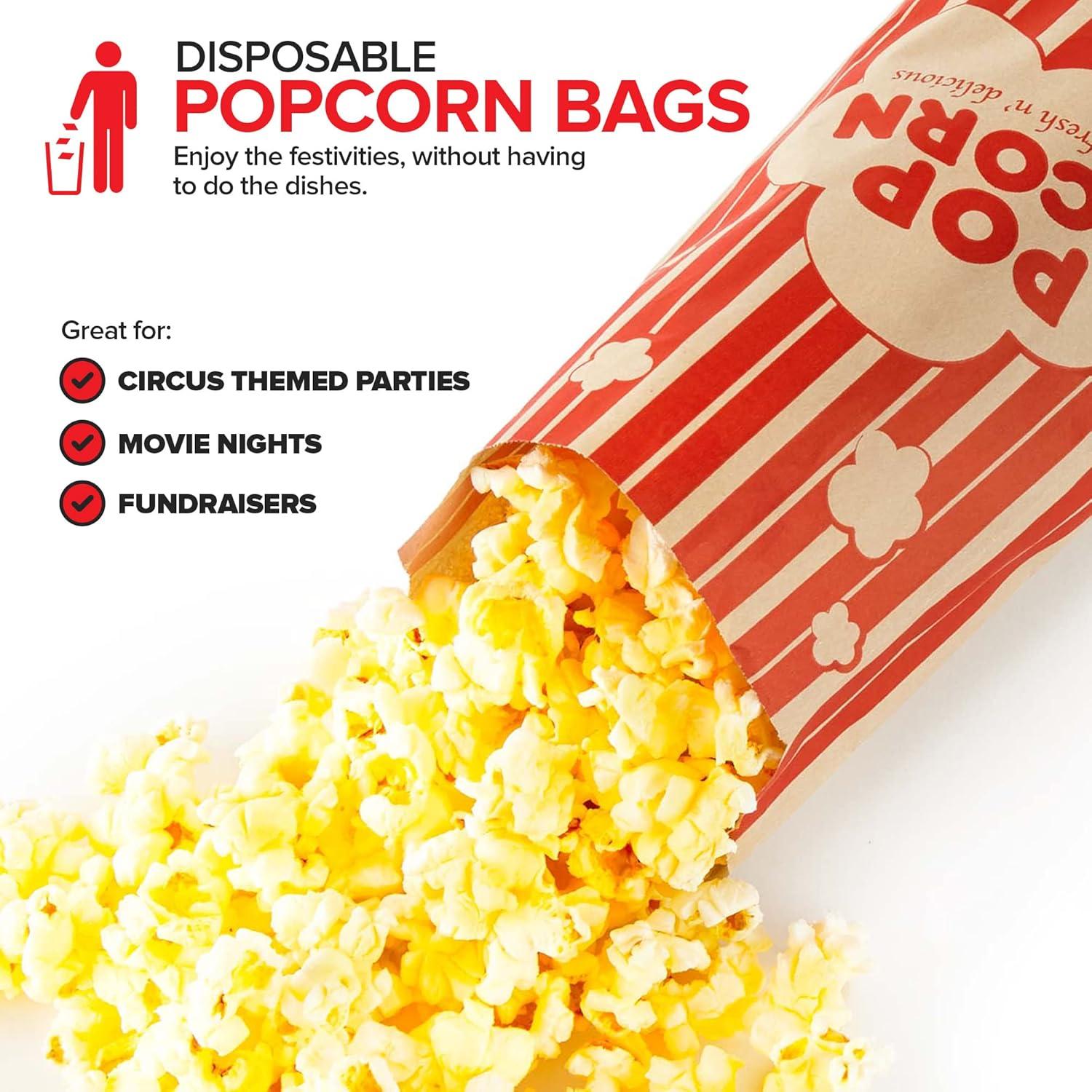 image2 oz Paper Popcorn Bags Bulk 100 Pack Large Red amp White PopCorn Bag Disposable for Carnival Themed Party Movie Night Halloween Popcorn Machine Accessories amp Supplies Individual ServingsKraft Red