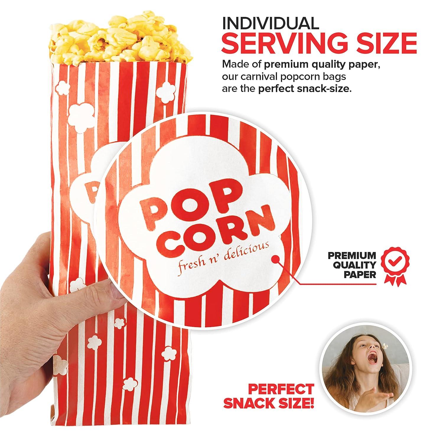 image2 oz Paper Popcorn Bags Bulk 100 Pack Large Red amp White PopCorn Bag Disposable for Carnival Themed Party Movie Night Halloween Popcorn Machine Accessories amp Supplies Individual ServingsRed White