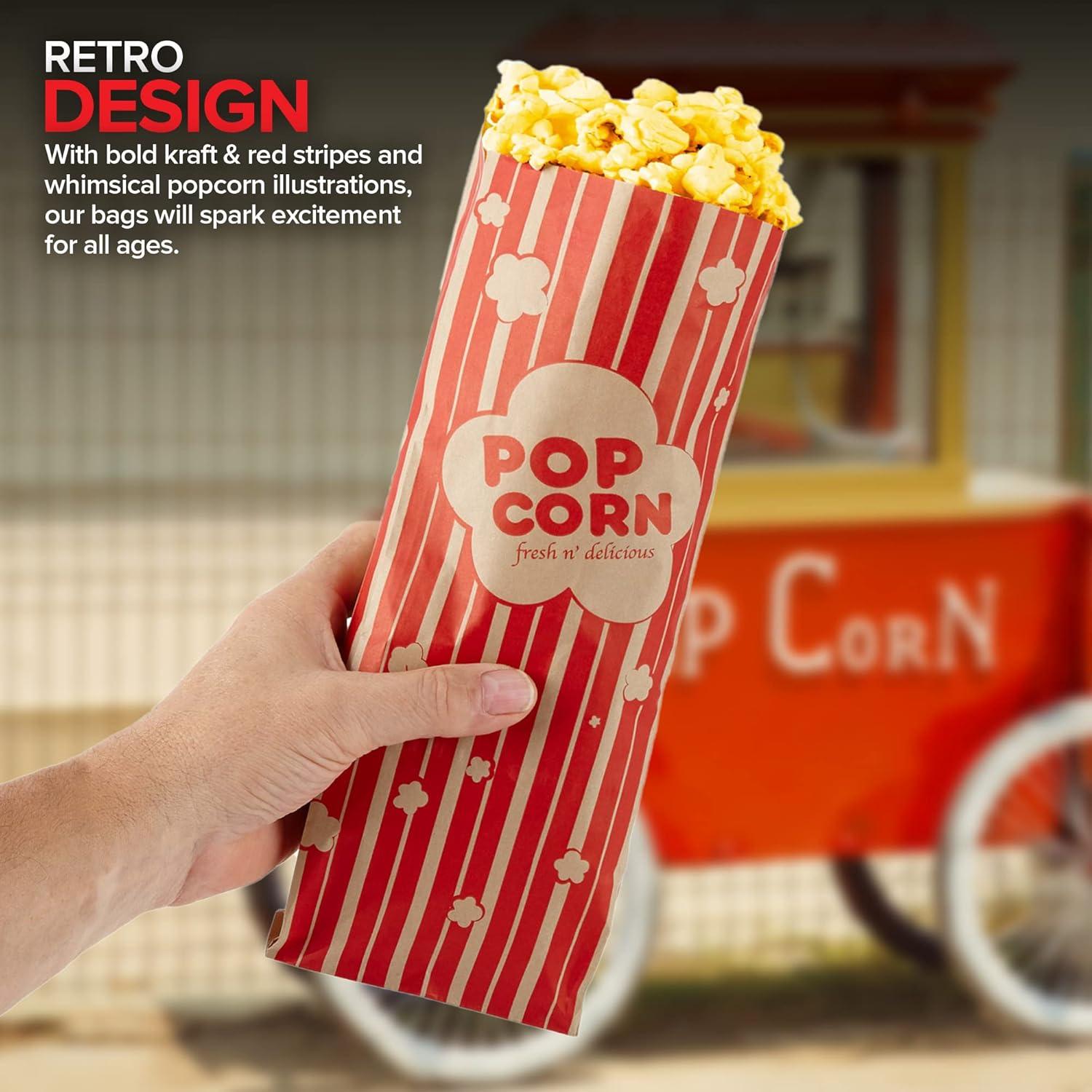 image2 oz Paper Popcorn Bags Bulk 100 Pack Large Red amp White PopCorn Bag Disposable for Carnival Themed Party Movie Night Halloween Popcorn Machine Accessories amp Supplies Individual ServingsKraft Red