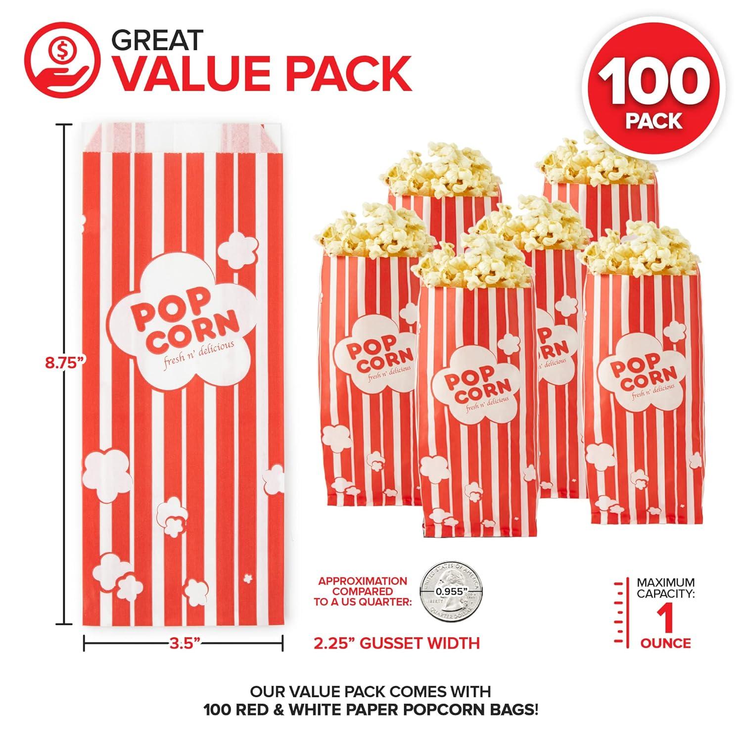 image2 oz Paper Popcorn Bags Bulk 100 Pack Large Red amp White PopCorn Bag Disposable for Carnival Themed Party Movie Night Halloween Popcorn Machine Accessories amp Supplies Individual ServingsRed White