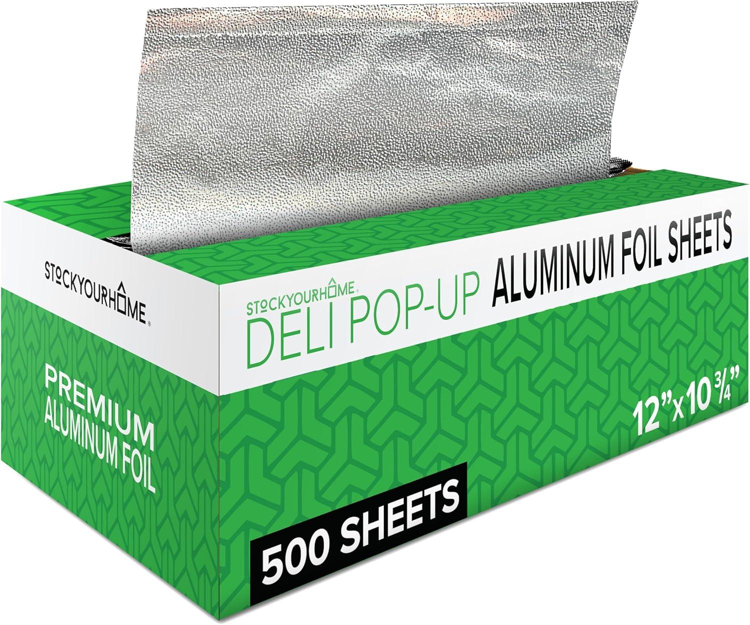 image200 Count PreCut Deli Aluminum Foil 9 Pop Up Sheets for Restaurant Disposable Food Covers for Burrito Hot Dog or Sandwich Stock Your Home Silver12 Inch