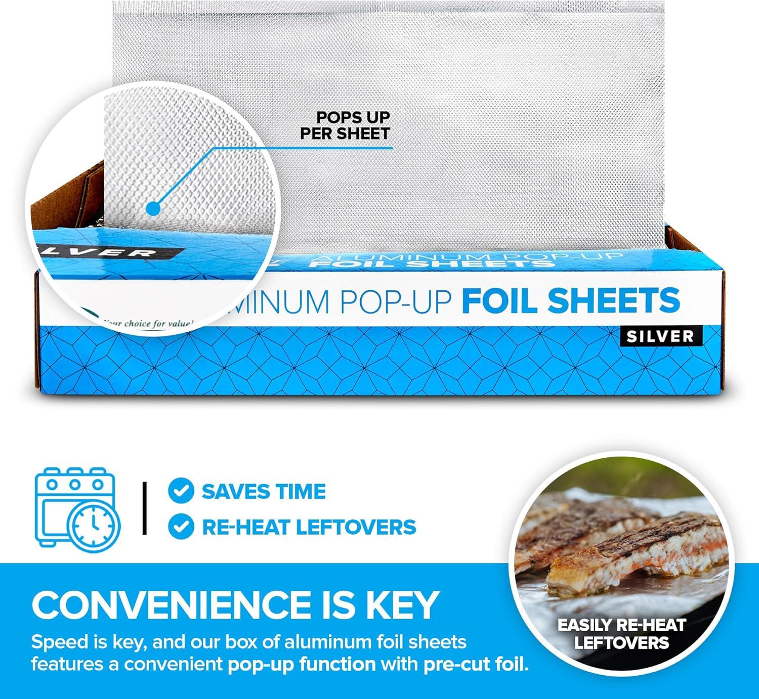 image200 Count PreCut Deli Aluminum Foil 9 Pop Up Sheets for Restaurant Disposable Food Covers for Burrito Hot Dog or Sandwich Stock Your Home Silver12 Inch