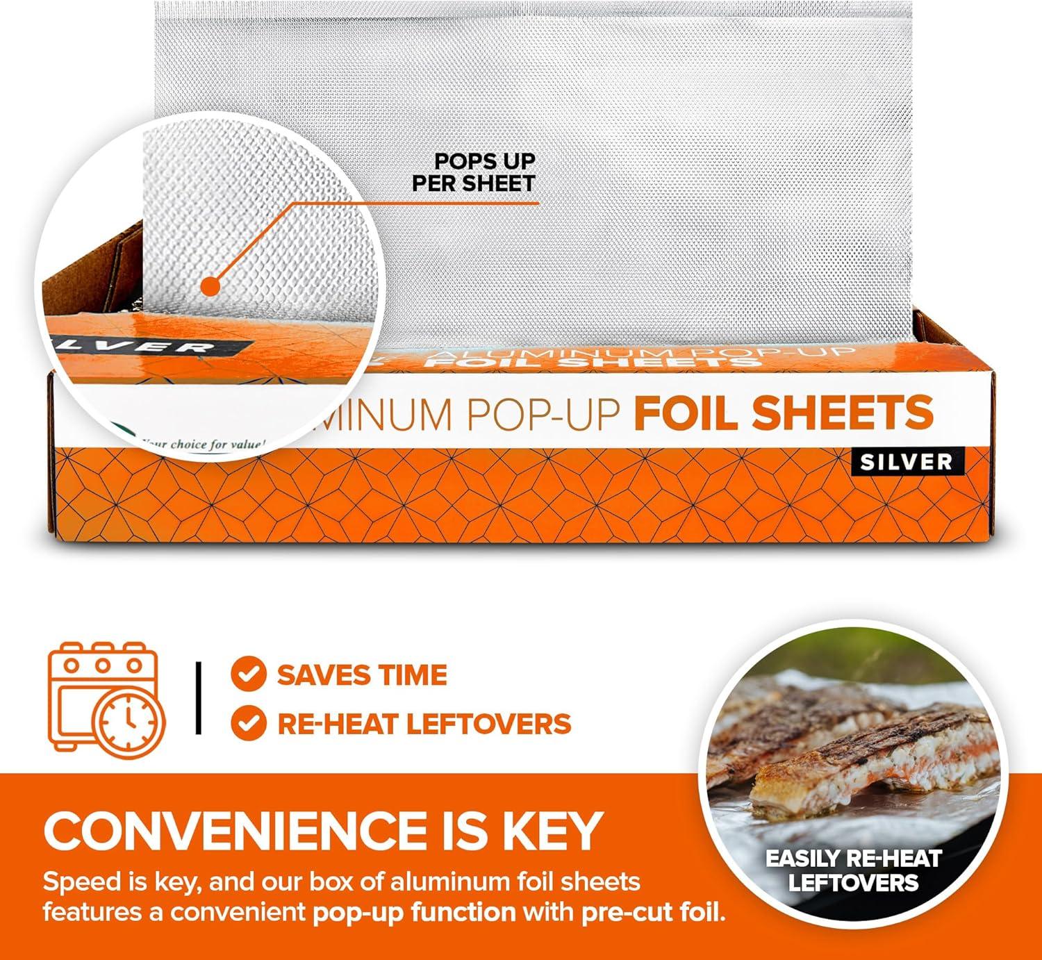 image200 Count PreCut Deli Aluminum Foil 9 Pop Up Sheets for Restaurant Disposable Food Covers for Burrito Hot Dog or Sandwich Stock Your Home Silver15 Inch