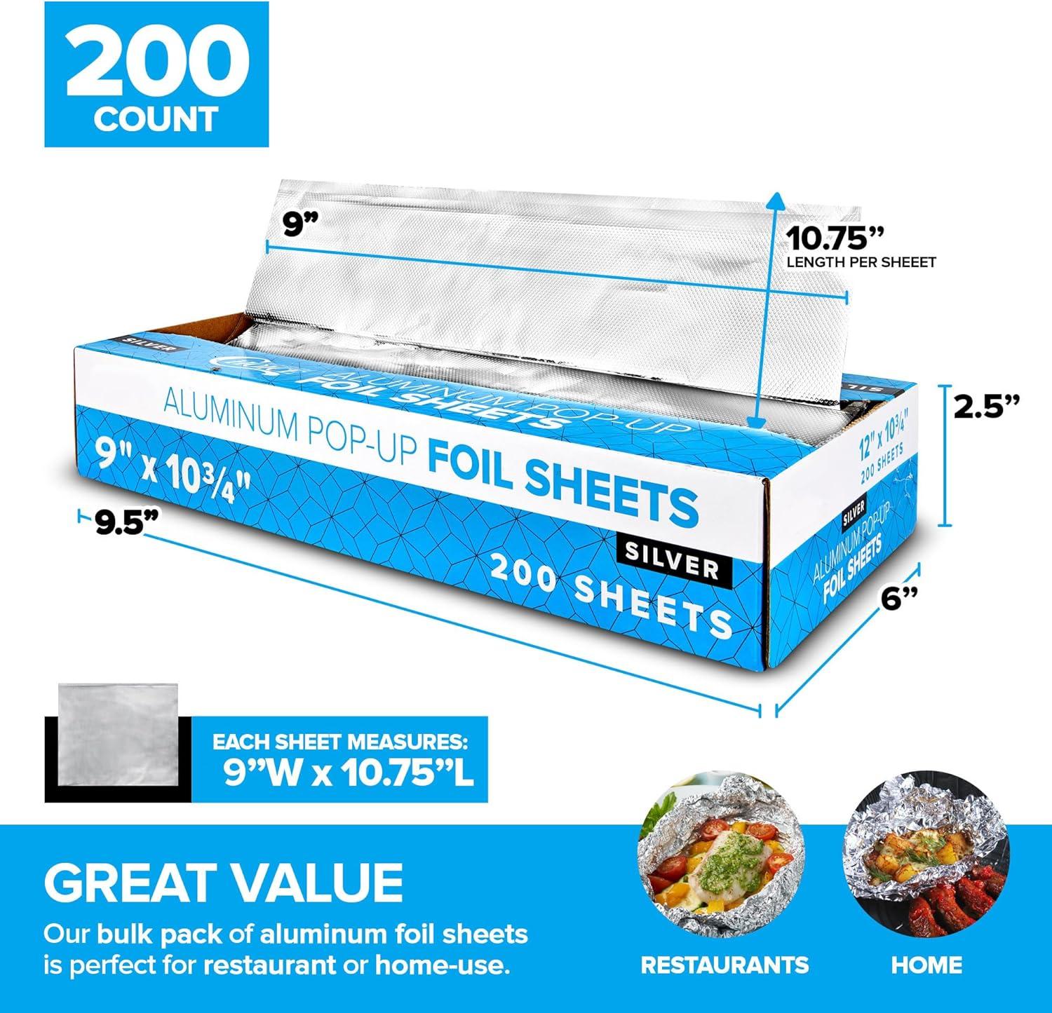 image200 Count PreCut Deli Aluminum Foil 9 Pop Up Sheets for Restaurant Disposable Food Covers for Burrito Hot Dog or Sandwich Stock Your Home Silver9 Inch