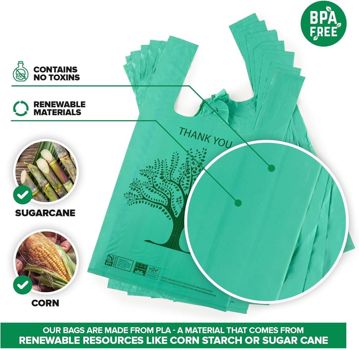image200 Pack Thank You Bags Disposable Eco Grocery TShirt Bag with Handles for Supermarket Groceries Produce Shopping Trash Small Commercially Compostable Baggies Bulk200 Count