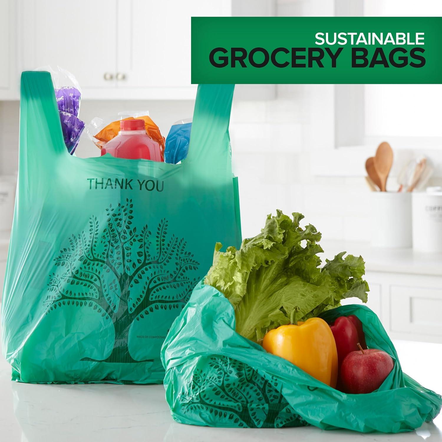 image200 Pack Thank You Bags Disposable Eco Grocery TShirt Bag with Handles for Supermarket Groceries Produce Shopping Trash Small Commercially Compostable Baggies Bulk200 Count