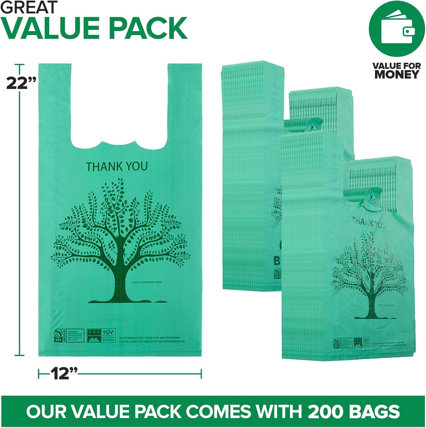 image200 Pack Thank You Bags Disposable Eco Grocery TShirt Bag with Handles for Supermarket Groceries Produce Shopping Trash Small Commercially Compostable Baggies Bulk200 Count
