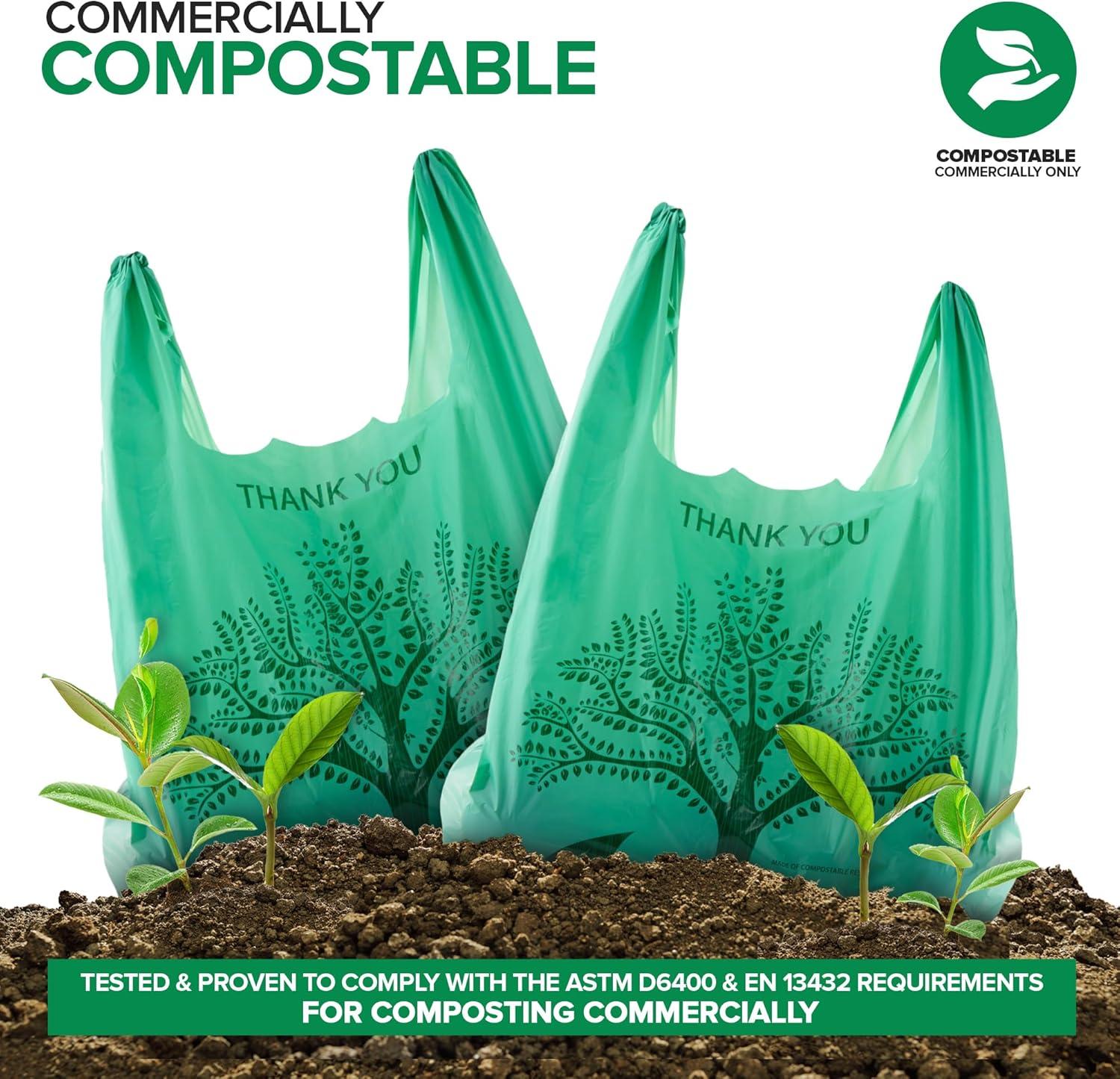 image200 Pack Thank You Bags Disposable Eco Grocery TShirt Bag with Handles for Supermarket Groceries Produce Shopping Trash Small Commercially Compostable Baggies Bulk100 Count