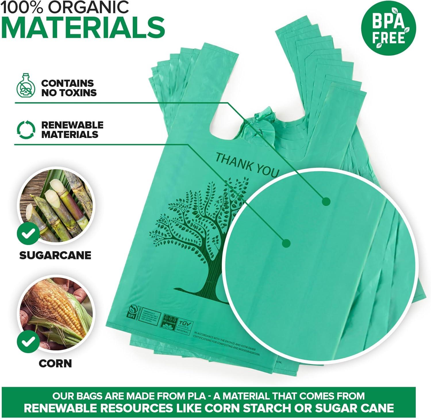 image200 Pack Thank You Bags Disposable Eco Grocery TShirt Bag with Handles for Supermarket Groceries Produce Shopping Trash Small Commercially Compostable Baggies Bulk100 Count