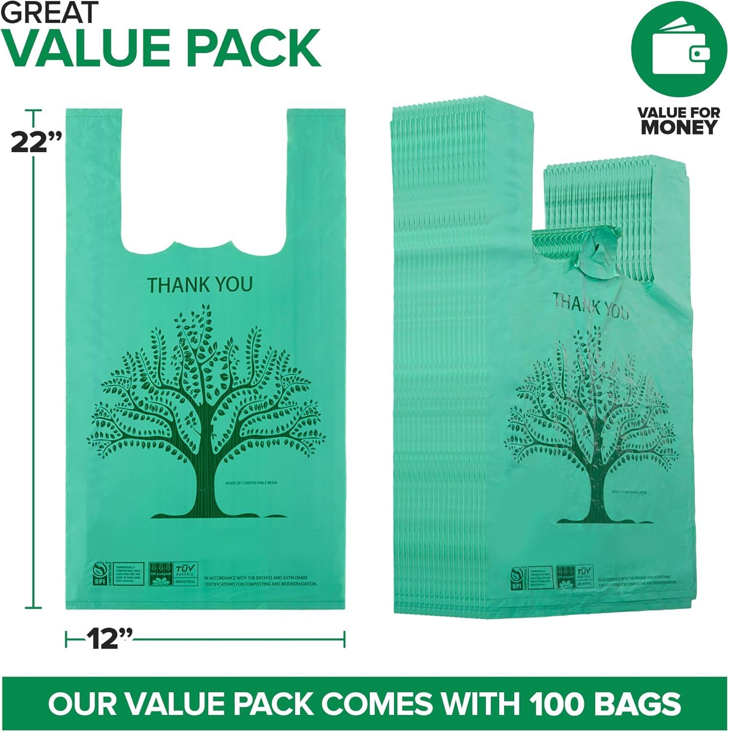 image200 Pack Thank You Bags Disposable Eco Grocery TShirt Bag with Handles for Supermarket Groceries Produce Shopping Trash Small Commercially Compostable Baggies Bulk100 Count