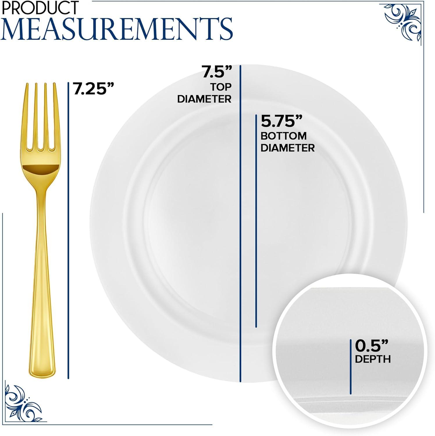 image200 Pcs White Plastic Dessert Plates for Weddings and Gold Plastic Forks 75 Wedding Cake Plates and Forks Elegant Salad Appetizer Plates Disposable for Party Thanksgiving Reception