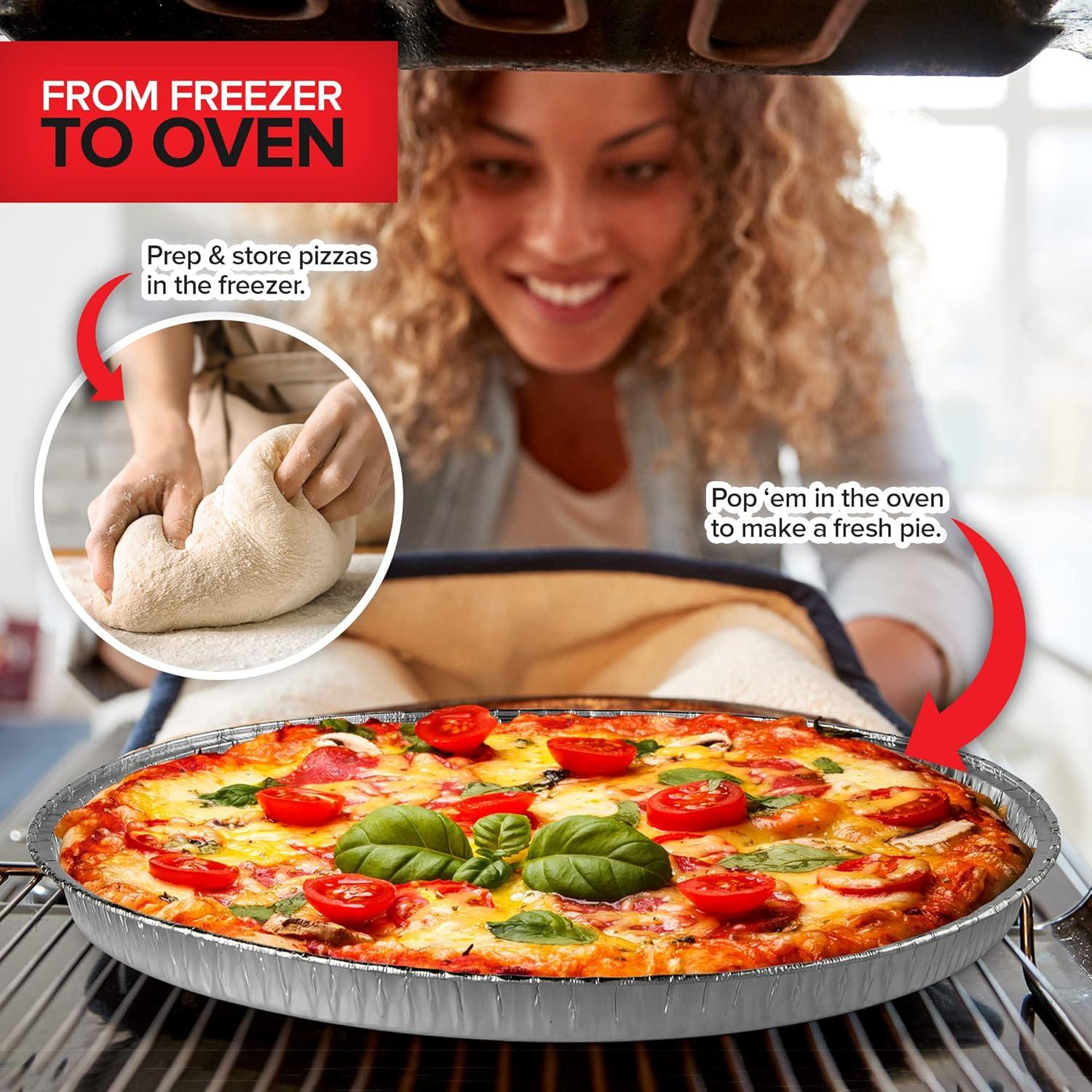 image25 Pack 12 Inch Aluminum Pizza Pans Disposable Round Foil Focaccia Pan for Individual Personal Pizzas Giant Size Chocolate Chip Cookie Cake Tin Large Serving Trays Platter Tray25 Pack