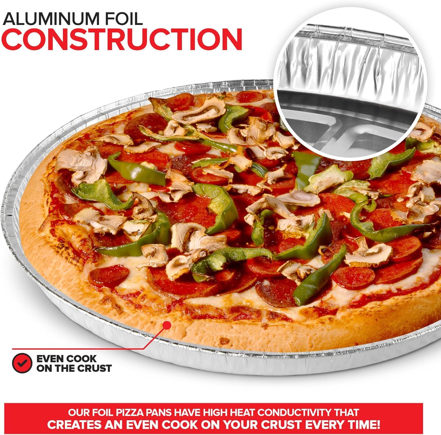 image25 Pack 12 Inch Aluminum Pizza Pans Disposable Round Foil Focaccia Pan for Individual Personal Pizzas Giant Size Chocolate Chip Cookie Cake Tin Large Serving Trays Platter Tray50 Pack