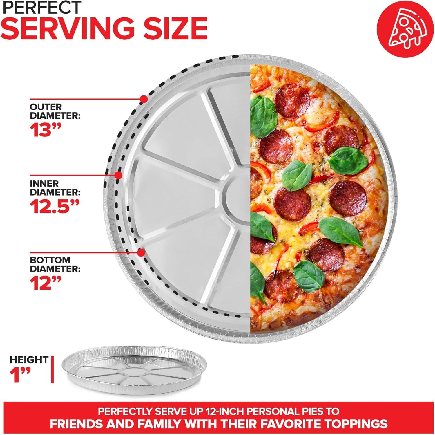 image25 Pack 12 Inch Aluminum Pizza Pans Disposable Round Foil Focaccia Pan for Individual Personal Pizzas Giant Size Chocolate Chip Cookie Cake Tin Large Serving Trays Platter Tray50 Pack