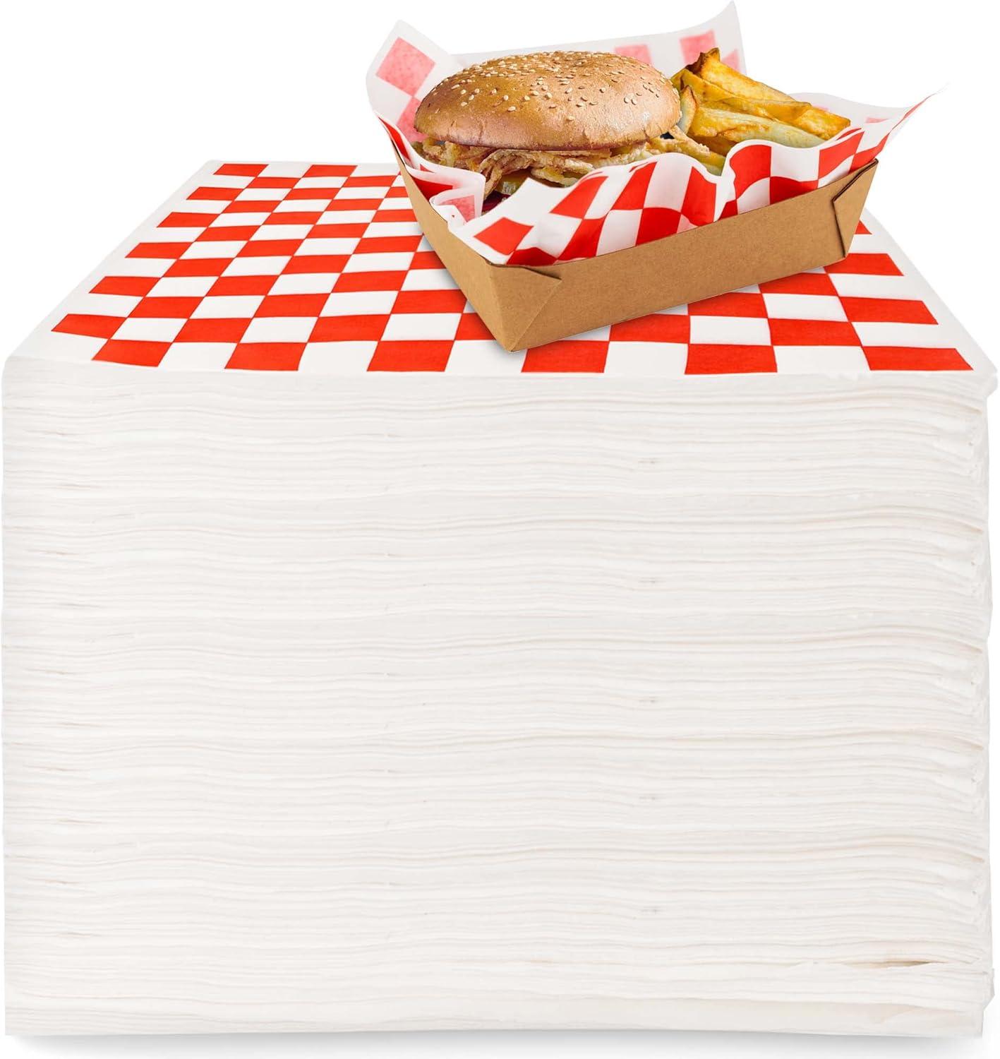 image250 Count 12x12 White Wax Paper Sheets for Food Basket Liners Sandwich Wrap Squares Burger Wraps Waxed Deli Wrappers for Burrito Wrapping Basket Liner Deli Paper Sheets Stock Your HomeRed Checkered