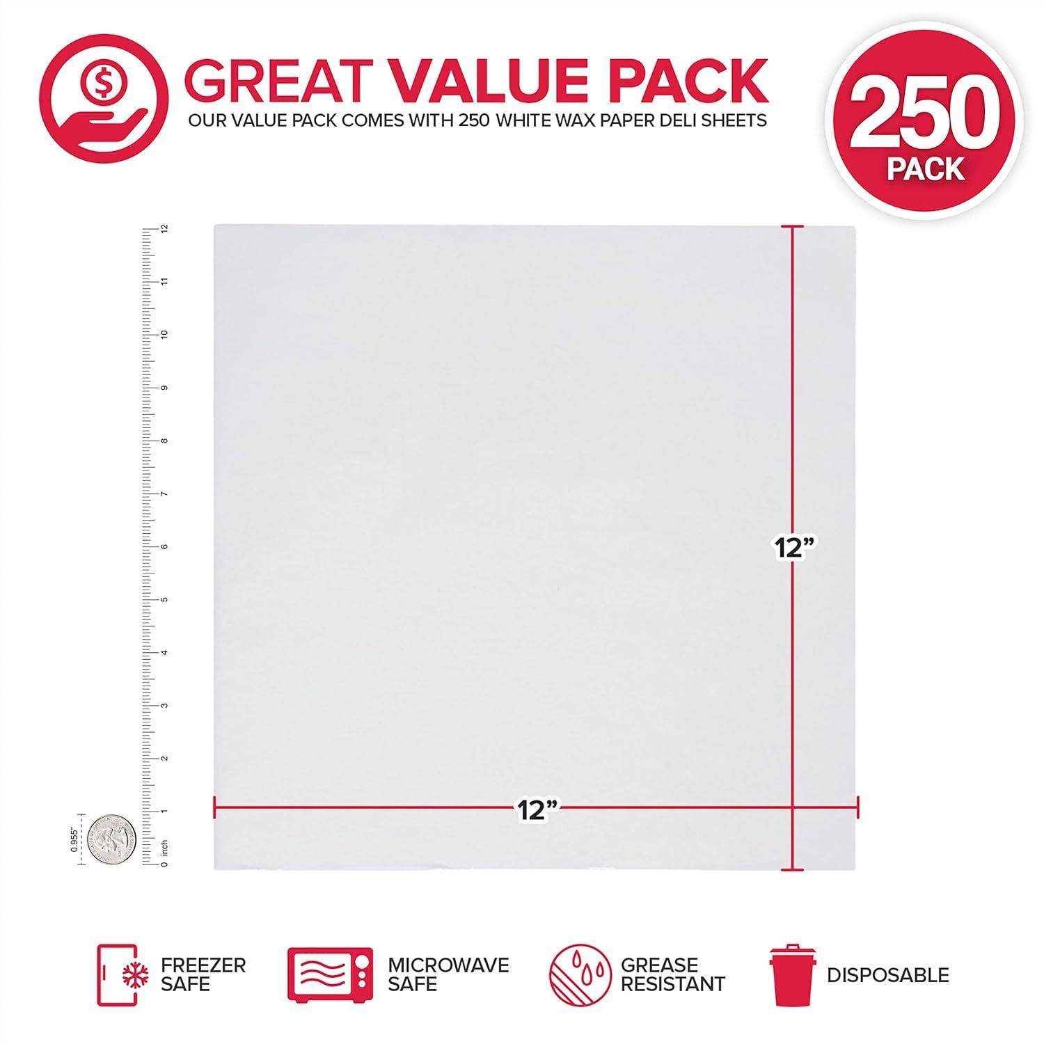 image250 Count 12x12 White Wax Paper Sheets for Food Basket Liners Sandwich Wrap Squares Burger Wraps Waxed Deli Wrappers for Burrito Wrapping Basket Liner Deli Paper Sheets Stock Your HomeWhite